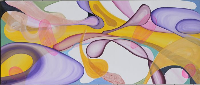 Original abstract painting Wonder by Sung Lee colourful modern wall art 198×84 cm