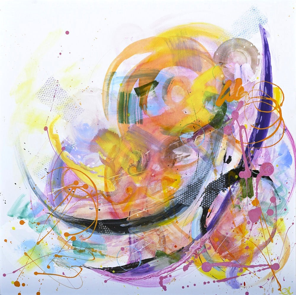 Original abstract painting Warmth by Sung Lee colourful modern wall art 102×102 cm