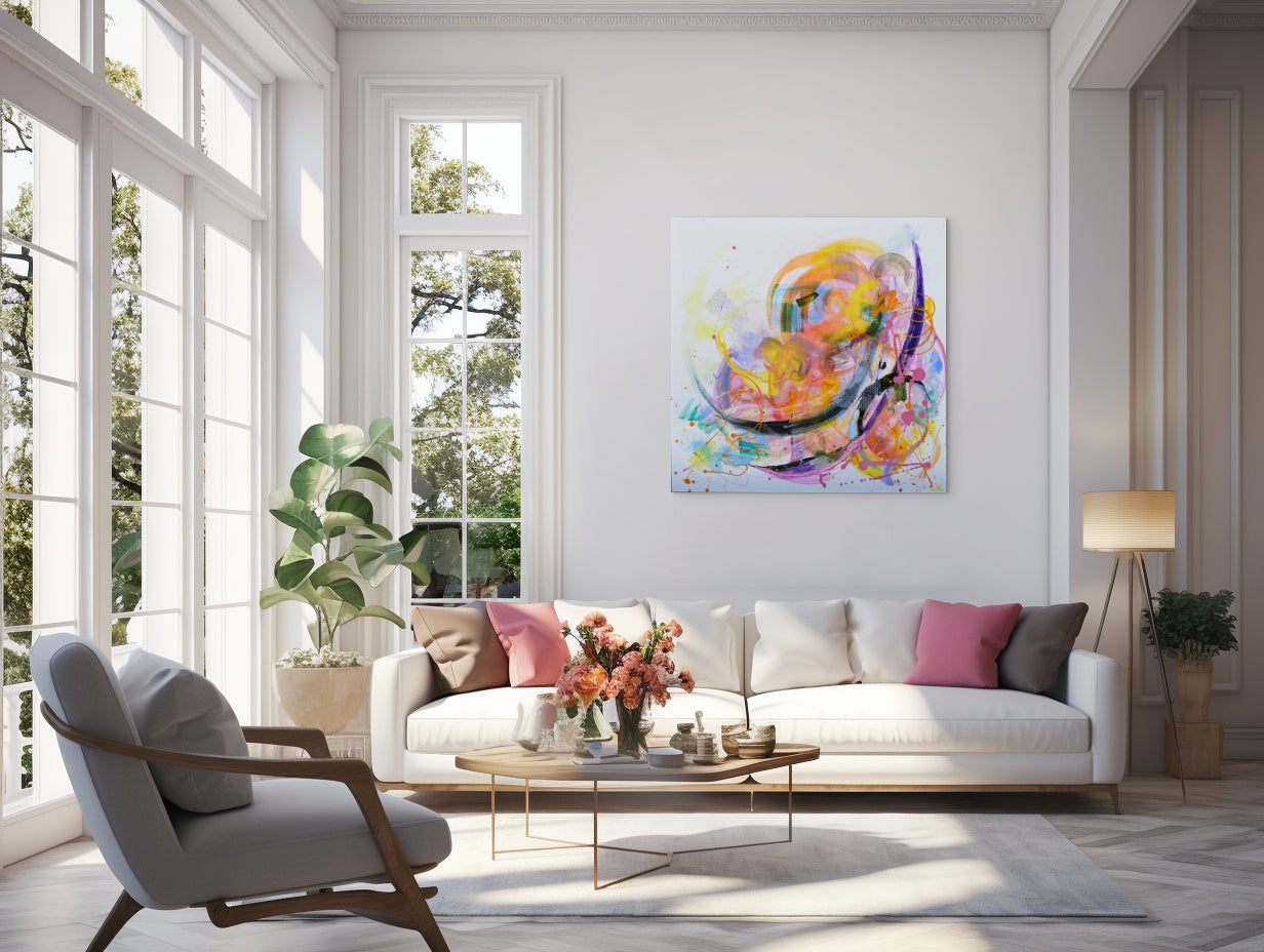Original abstract painting Warmth by Sung Lee colourful modern wall art 102×102 cm