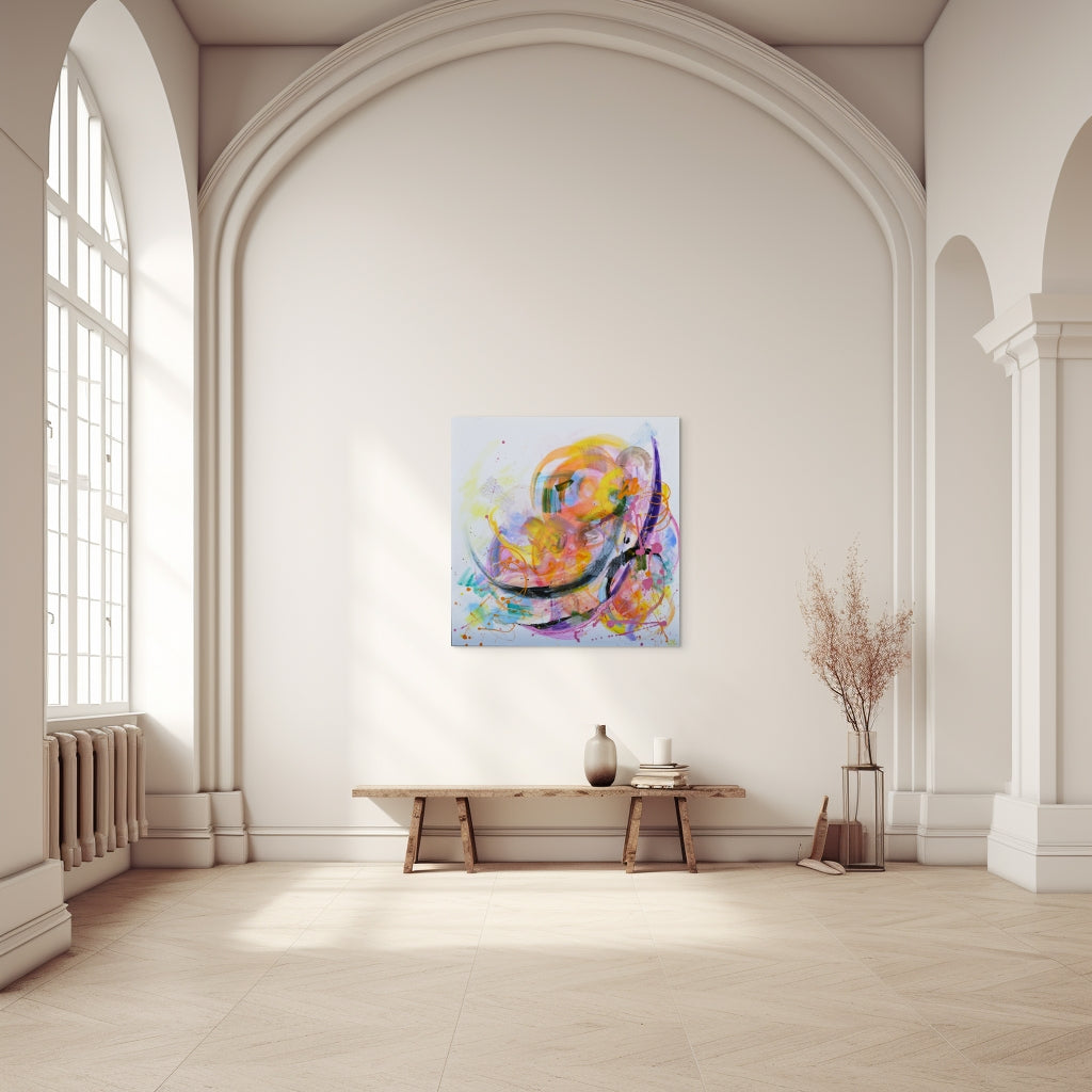 Original abstract painting Warmth by Sung Lee colourful modern wall art 102×102 cm