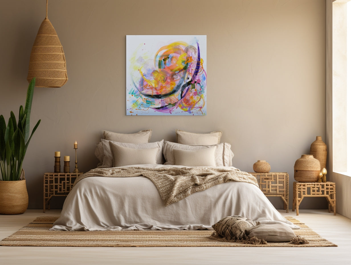 Original abstract painting Warmth by Sung Lee colourful modern wall art 102×102 cm