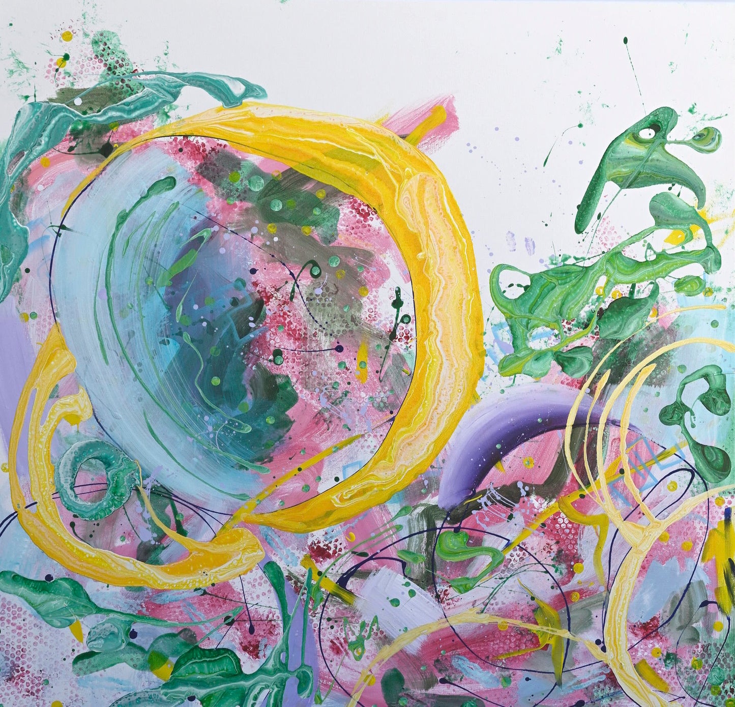 Large Colourful Abstract Painting - "Joy" by Sung Lee - 91 x 91 cm