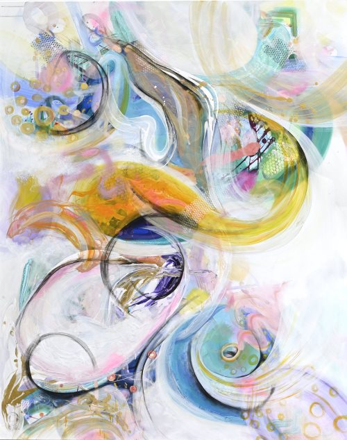 Large Colourful Abstract Painting "Curiosity" by Sung Lee - 151 x 121 cm