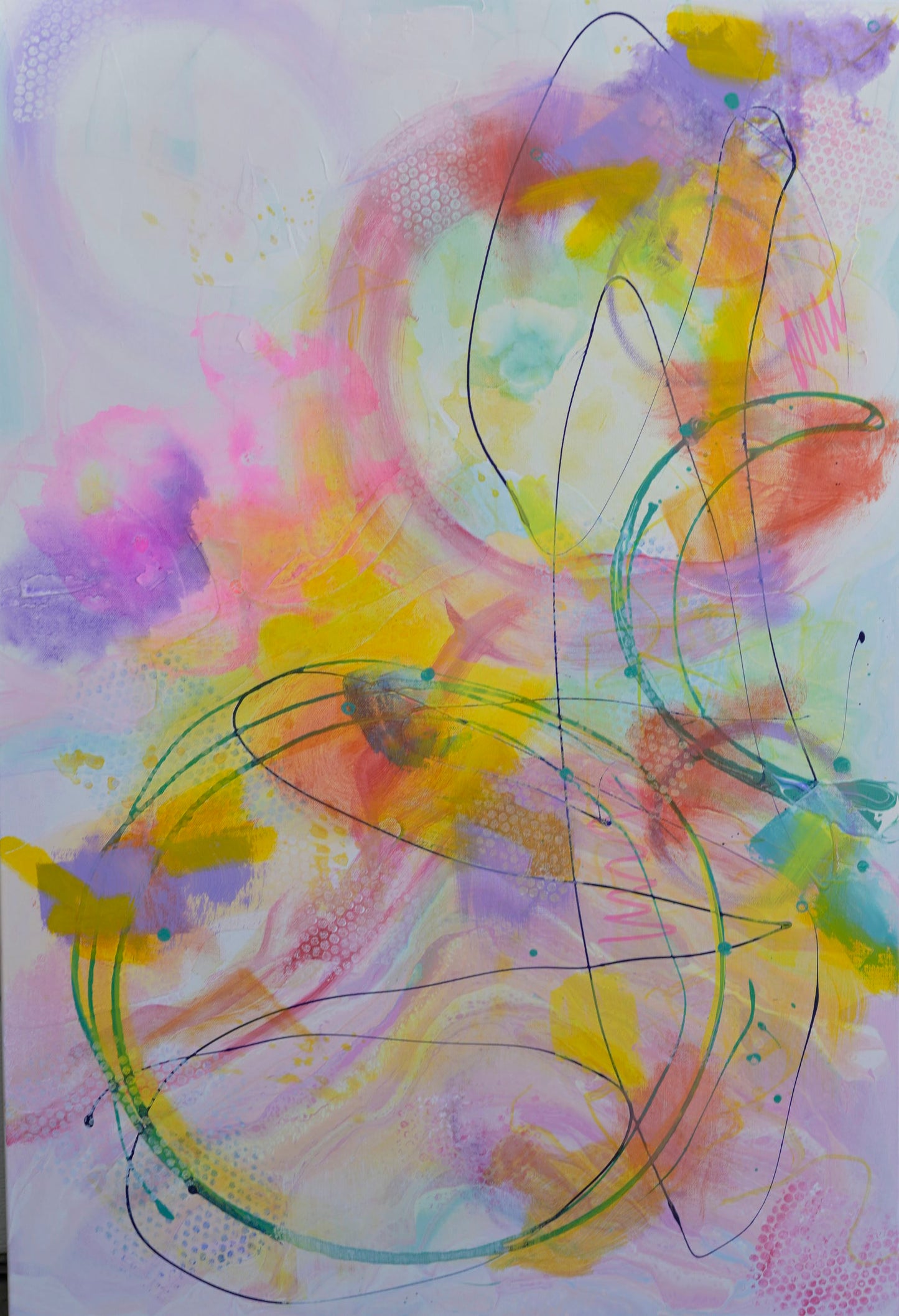 Original abstract painting Tranquility by Sung Lee colourful modern wall art 91×61 cm