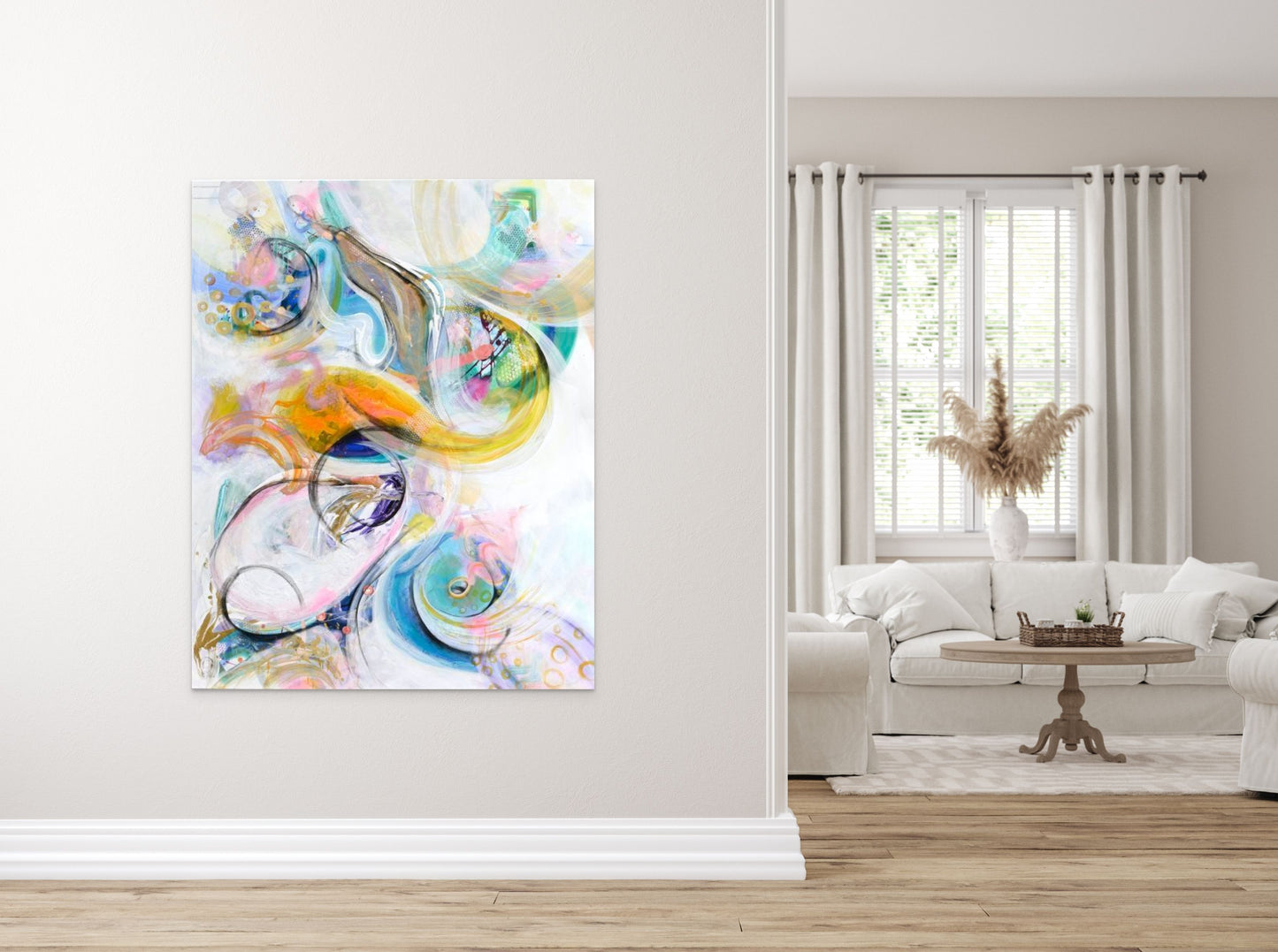 Large Colourful Abstract Painting "Curiosity" by Sung Lee - 151 x 121 cm
