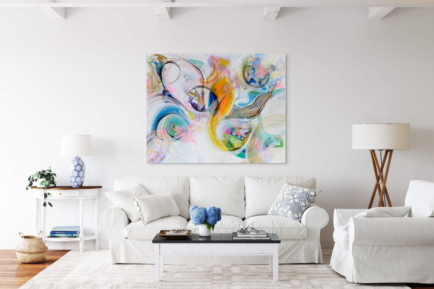 Large Colourful Abstract Painting "Curiosity" by Sung Lee - 151 x 121 cm