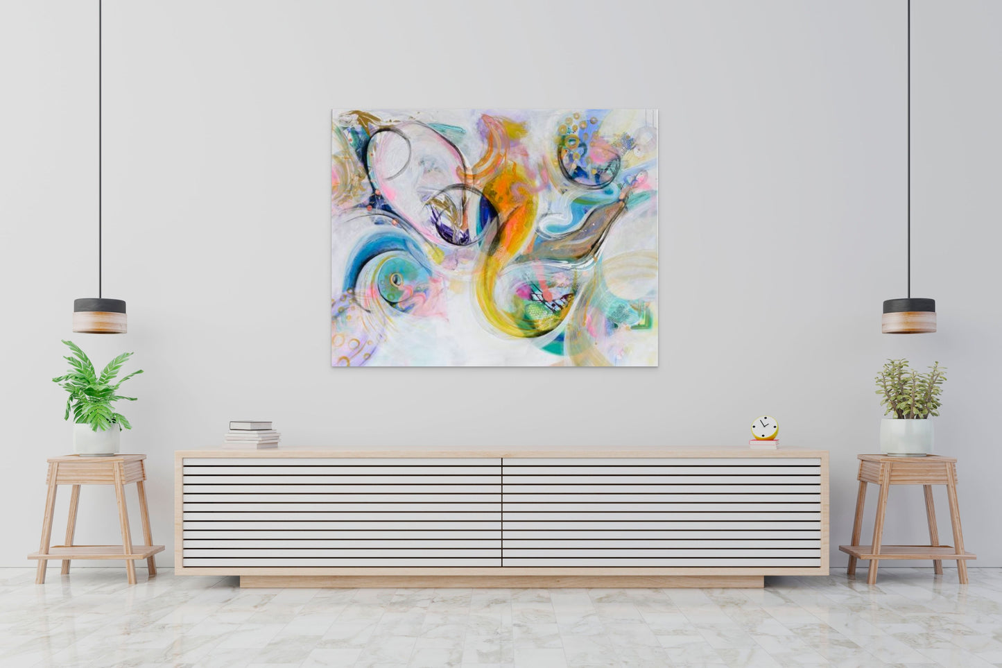 Large Colourful Abstract Painting "Curiosity" by Sung Lee - 151 x 121 cm