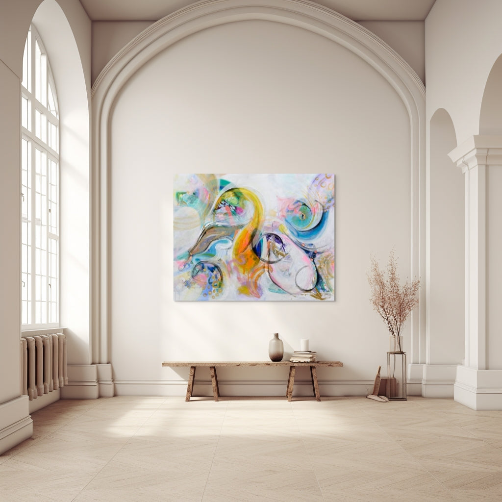 Large Colourful Abstract Painting "Curiosity" by Sung Lee - 151 x 121 cm