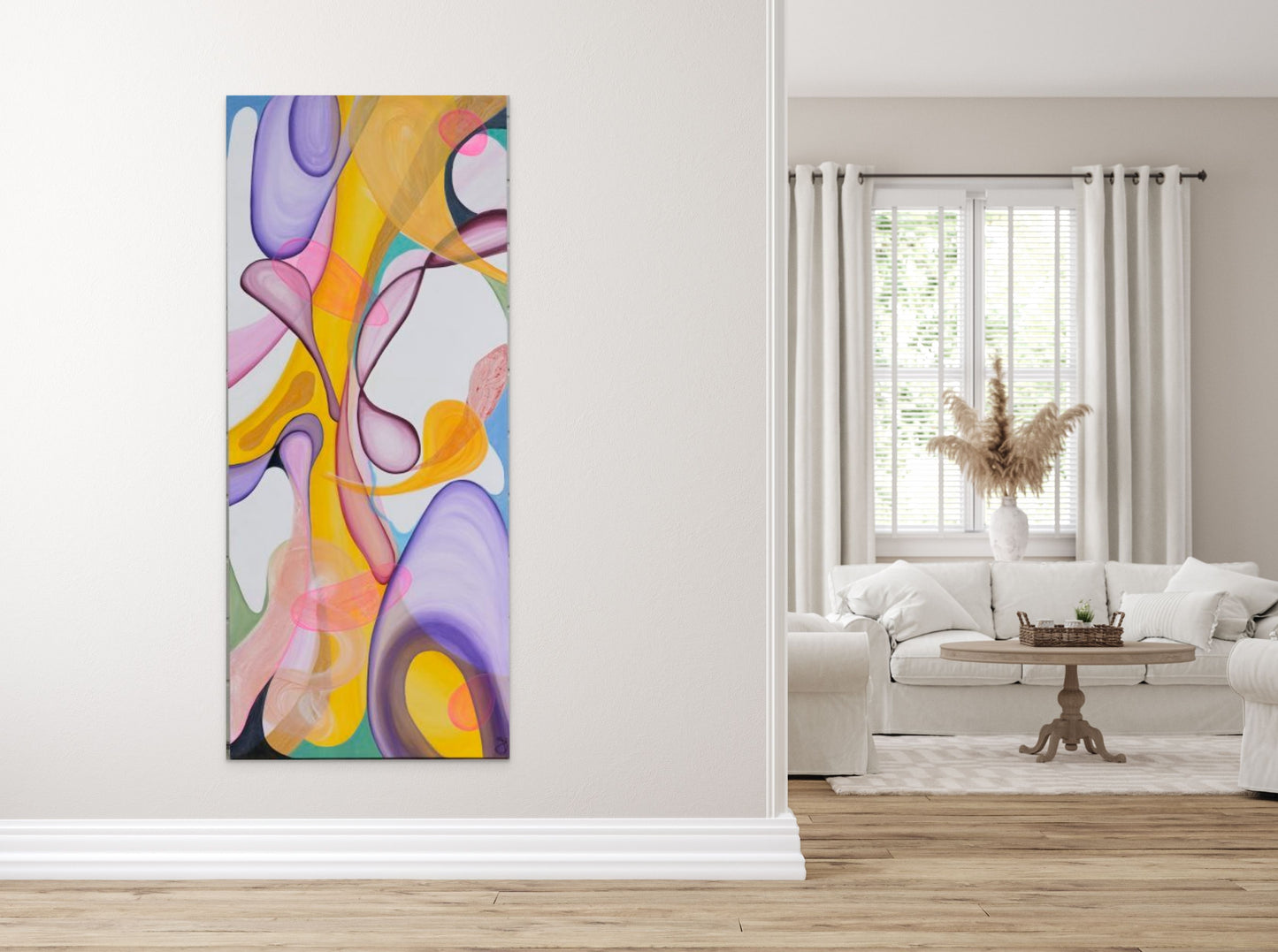 Original abstract painting Wonder by Sung Lee colourful modern wall art 198×84 cm