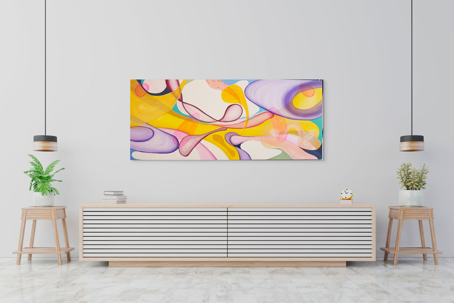 Original abstract painting Wonder by Sung Lee colourful modern wall art 198×84 cm