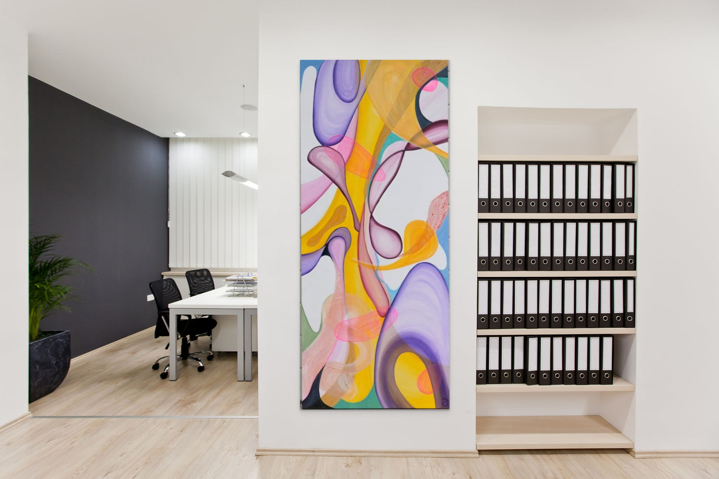 Original abstract painting Wonder by Sung Lee colourful modern wall art 198×84 cm