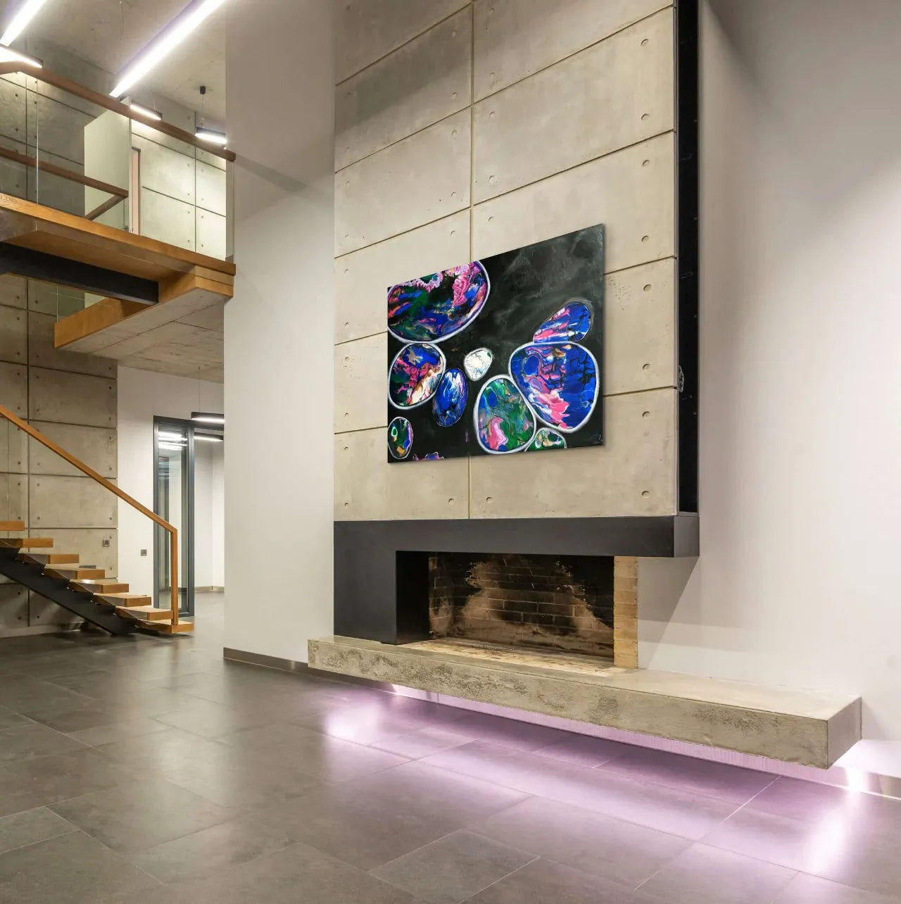 Abstract-Abstract-by-Sung-Lee-Paua-Shell-Fireplace-Lounge-Chromaluxe-Limited-Edition-Print-Australia