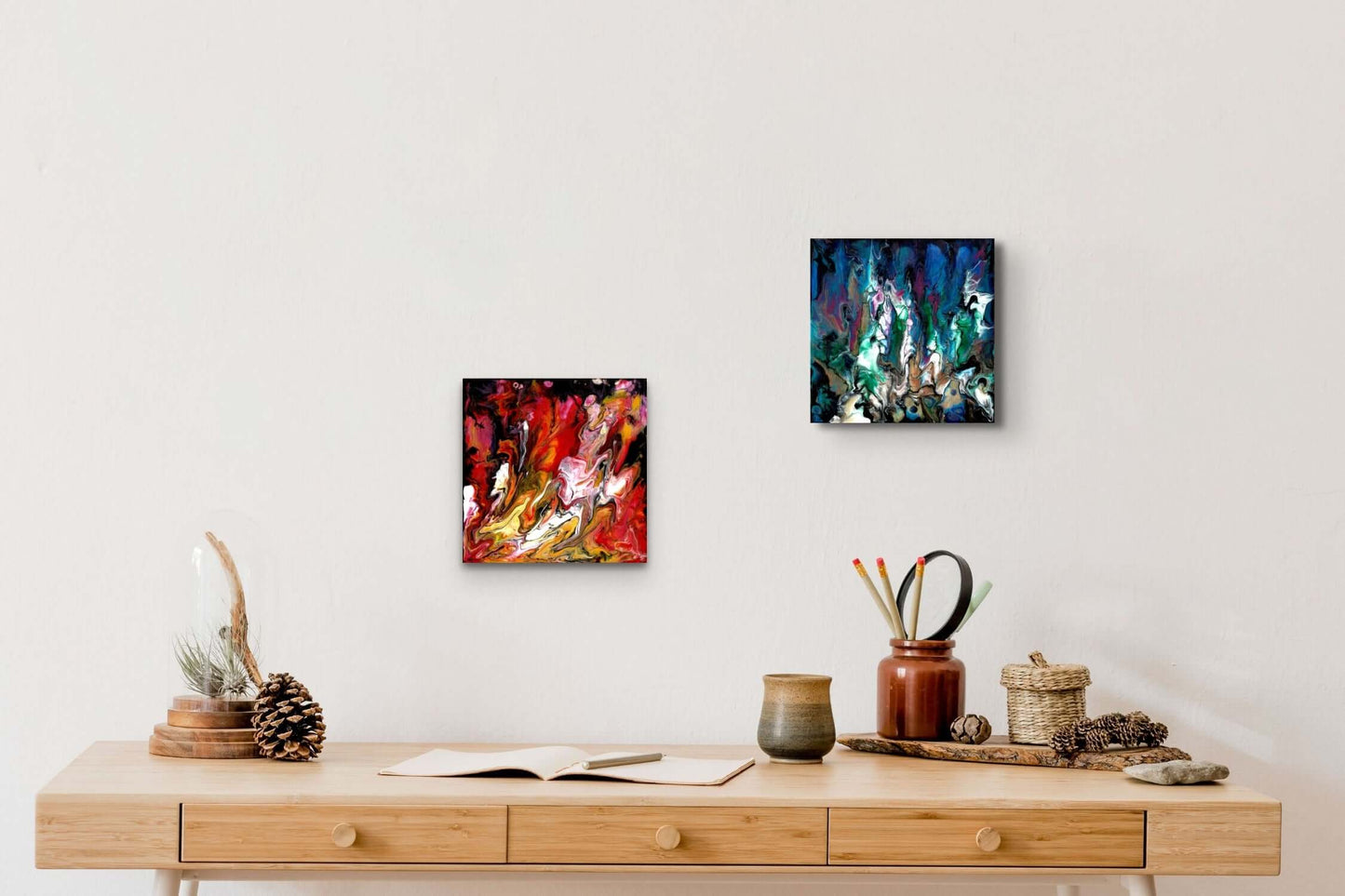 Abstract-artwork-by-sung-lee-Australia-original-acrylic-canvas-paua-shell-pair
