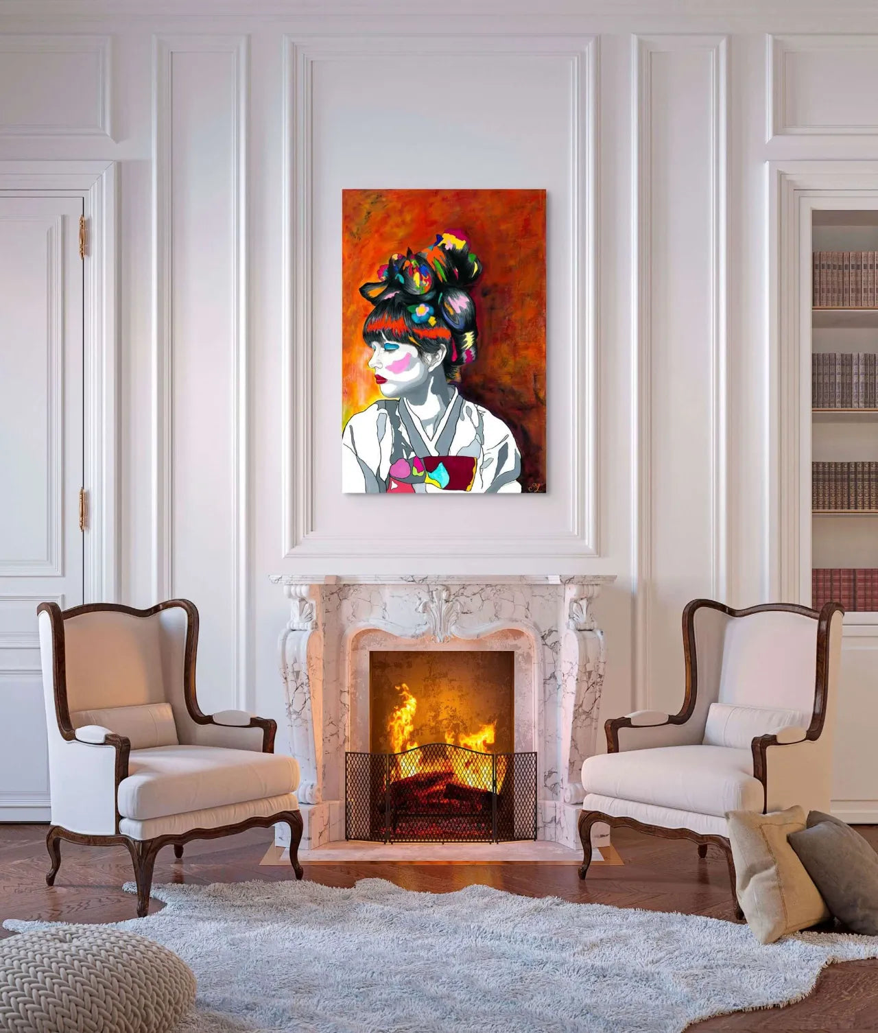 Abstract-Artwork-by-Sung-Lee-Lost-Identity-Katie-Fireplace-Original-Painting-on-Canvas-Australia